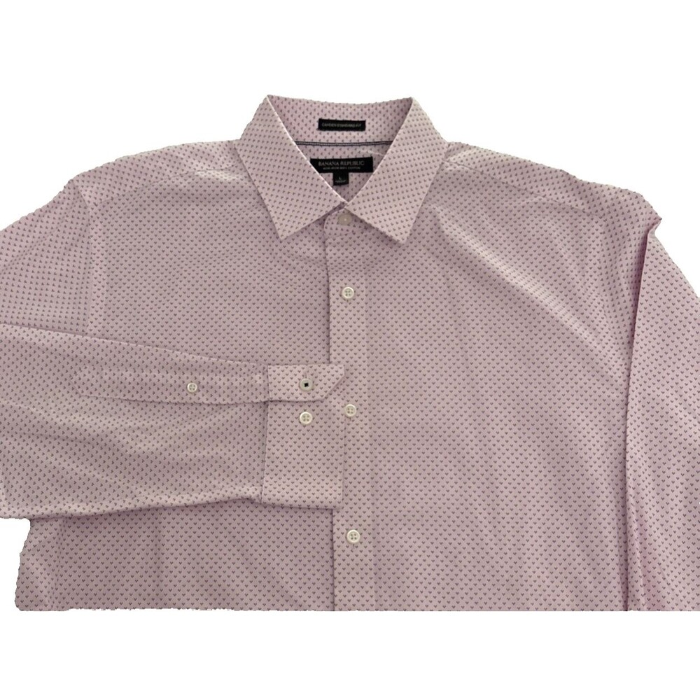 BANANA REPUBLIC Men Large Pink Button Down Long Sleeve Cotton Dress Shirt